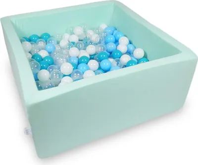 Produktbild von Bällebad 90x90x40cm Minze – Mit 400 Bällen / türkis, weiß, transparent, babyblau