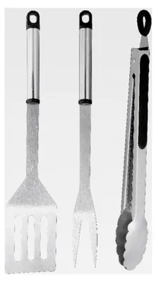 Produktbild von Grillbesteck, Edelstahl, Wender, Gabel & Zange, 3-teilig