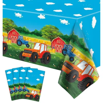 Productafbeelding van Set van 4 rouwtafelkleden met tractorprint, afmetingen 220 x 130 cm, van plastic