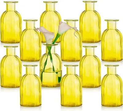 Produktbild von Famanu Mini-Vasen-Set 12 Stück - Gelb, Vintage, Glas, Rund