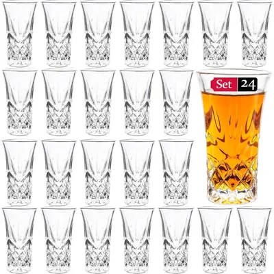 Obrázek produktu pro Sklenice na tequilu s těžkým dnem, objem 60 ml, 24 kusů, vyrobené z bezolovnatého skla, výška 8,9 cm