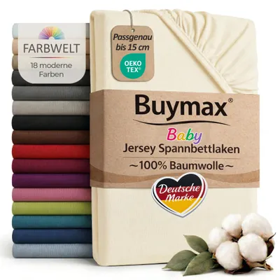 Produktbild von Buymax Baby Spannbettlaken 60x120 cm Creme, Jersey 100% Baumwolle, Kinderbett Bettlaken, bis 15 cm Matratzenhöhe