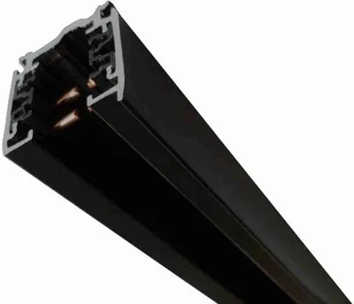 A black aluminum track light rail is shown against a white background.