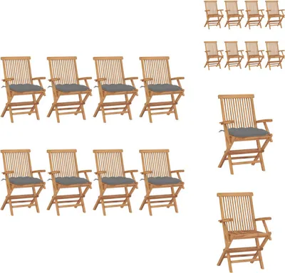 Produktbild von vidaXL Gartenstühle mit Grauen Kissen 8 Stk. Massivholz Teak -  Gartenstühle