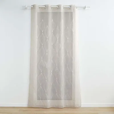 Image de Voilage à œillets 140 x 240 cm Galactee Taupe - Voile Sablé Brodé