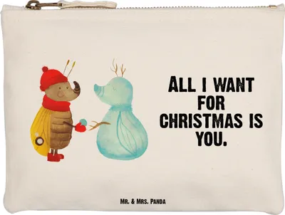 Produktbild von Mr. & Mrs. Panda Federtasche Nachtfalter Schneemann Größe M - Weiß - Geschenk, Weihnachten, Kosmetiktasche, Schnee, Pouch, Winter, Kulturbeutel, Federmappe, Etui