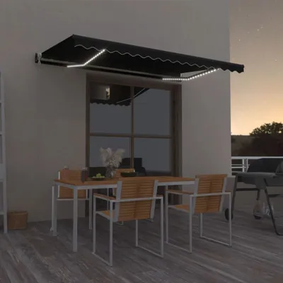 Zdjęcie produktu dla Maison Exclusive – markiza automatyczna z oświetleniem LED i czujnikiem wiatru, 450 x 350 cm, kolor antracytowy