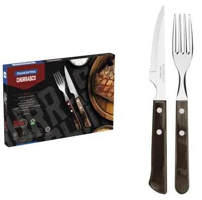 Steakbesteckset 12-tlg. mit braunen Griffen, zweifach vernietet