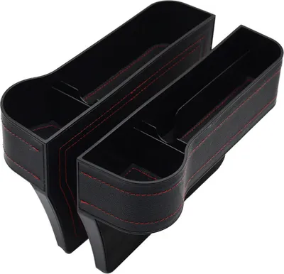 Image de 2 pièces Boîte de rangement de voiture pour les espaces entre les sièges, Organisateur de porte-gobelets de siège, Organisateur de boîte de rangement anti-fuite en cuir PU