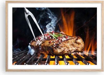 Produktbild von Gerahmtes Poster - Rahmen in heller Eiche - Steak Grill Flammen Essen - 70x50 cm - Wand Bild - Wanddeko - Wandbilder - Wandposter - Bilderrahmen - Bilder - Kunstdruck - Wandbild - P2NAA70x50-2865