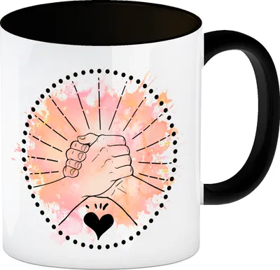 Produktbild von Freundschaft Kaffeebecher Schwarz in orange mit tollem Spruch