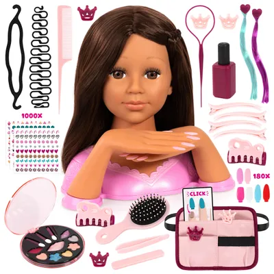 Produktbild von Bayer Design 90090AC Charlene Magic Nails Frisier- und Schminkkopf brünett mit Händen und Fingernägeln, Make-up, Haarzubehör, Sticker