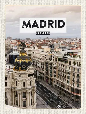 Produktbild von vianmo Holzschild 40x30 cm Madrid SpanienArchitektur Bildmotiv Reisemotiv Straße Stadt