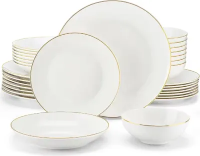 Produktbild von Luxora Serviesset – Essteller – 8 Personen – 32-teilig – Weiß Keramisch – Kleine Teller – Ofengeeignet