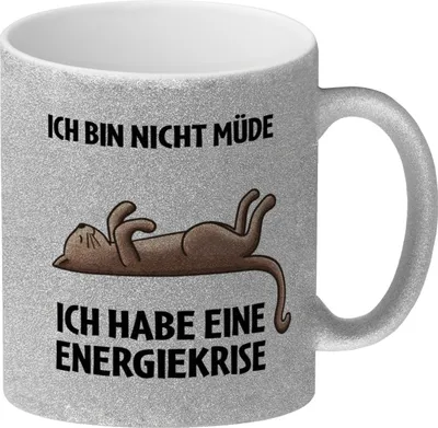 Produktbild von Bin nicht müde ich habe eine Energiekrise Katze Glitzer-Kaffeebecher
