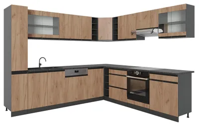 Immagine prodotto di Cucina angolare completa Vicco R-Line Rovere dorato/Antracite 277 x 257 cm J-Shape, PL Antracite, Model 43164