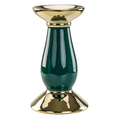 Produktbild von Keramik Leuchter Kerzenständer Glamour H 25 cm Flasche Grün mit Goldener Rand