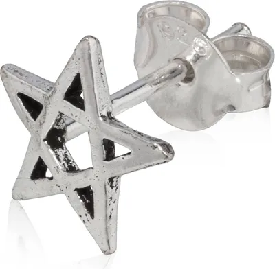 Produktbild von Einzelohrstecker Stern Pentagramm 925 Silber Oxidiert 8mm Klein Ohrring