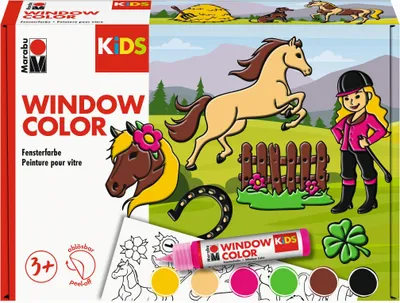 Zdjęcie produktu dla Marabu 0306000000007 Marabu KiDS Zestaw farb do okien „Ponyhof”, 6 x 25 ml