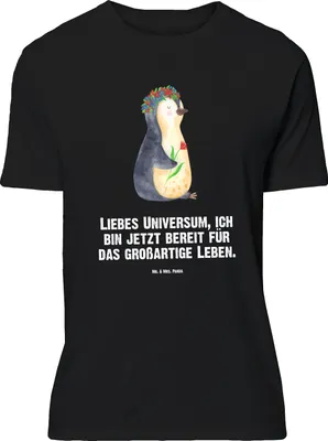 Produktbild von Mr. & Mrs. Panda Größe M T-Shirt Pinguin Blumen - Schwarz - Geschenk, mit Spruch, Liebeskummer, Geschenkidee, Herren, Leben, Pinguine, Tshirt, Shirt, Positiv