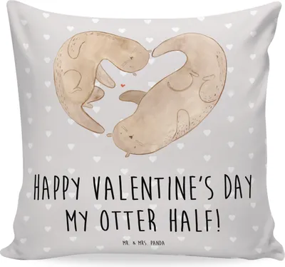 Produktbild von Mr. & Mrs. Panda Zierkissen Otter Valentine - Grau Pastell - Geschenk, Polster, Valentinstag, kuschelkissen 40x40, für Partner, Frauen, Freundin, kissen bedruckt, couch