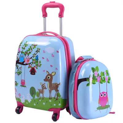 Produktbild von COSTWAY 2tlg Kinderkoffer + Rucksack Kofferset Kindergepaeck Reisegepaeck Kindertrolley Hellblau