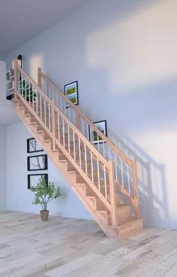 Produktbild von Holztreppe Lindos (Buche) in gerader Ausführung-100 cm-Holz-Edelstahl Geländer weiß-beidseitig-mit Setzstufen