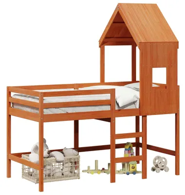 Immagine prodotto di Struttura per letto a baldacchino marca vidaXL, color marrone cera, dimensioni 90 x 190 cm, realizzata in legno di pino massello