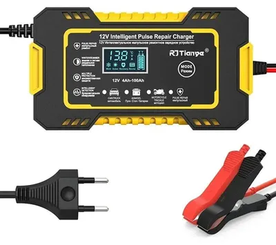 Obrázek produktu pro Nabíječka autobaterií – 12 V, 6 A – pulzní oprava – rychlé nabíjení – LCD displej – olověné baterie (mokré/suché) – zástrčka EU – fialová