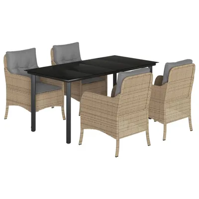 Produktbild von 5-tlg. Garten-Essgruppe mit Kissen Beige Poly Rattan