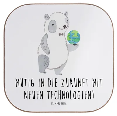 Produktbild von Mr. & Mrs. Panda Untersetzer Glas Neuen Technologien begegnen - Weiß - Geschenk, neue, für Gläser, technologische Neuerungen, gläseruntersetzer, Künstliche Intelligenz