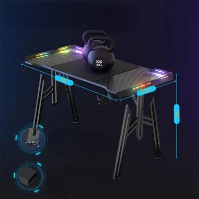 Produktbild von Gaming-Tisch, Schreibtisch, Computertisch, Arbeitstisch, 140 cm, mit M-Beinen, schwarz