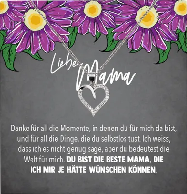 Produktbild von 22Feels Echt Silber Halskette - Liebe Mama Geschenk Geburtstag Muttertag Mutter Schmuck Set für Frauen - Herz Anhänger, Karte