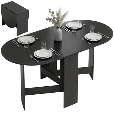 Produktbild von Ovaler Klapptisch mit Ausziehplatten, modernes Design, 163 x 80 x 75 cm, schwarz