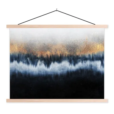 Produktbild von MuchoWow® Textilposter Abstrakt - Gold - Luxus - Blau 60x45 cm mit holzfarbenen Rahmen - Bild