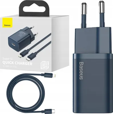 Image de Baseus Super Si Quick Charger 1C 20W avec câble Usb-C vers Lightning 1M (Bleu)