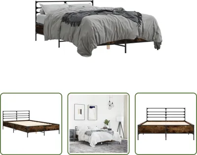 Produktbild von The Living Store Bettgestell Räuchereiche 140x200 cm Holzwerkstoff und Metall
