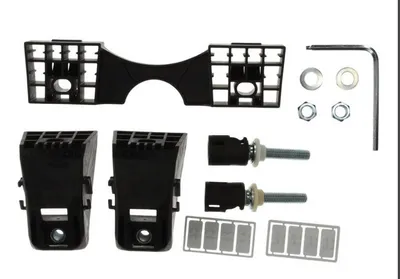 A collection of plumbing installation hardware laid out on a white background.