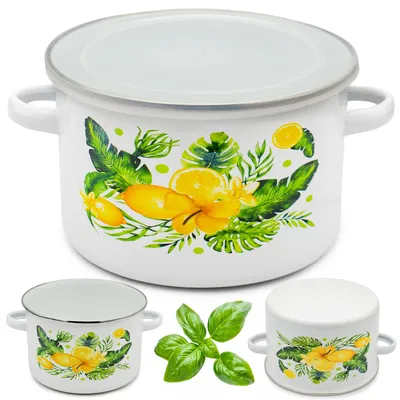 Zdjęcie produktu dla Garnek z Pokrywką 1,85L Emaliowany Garnuszek na Zupy Kuchenny Cytryny 16cm