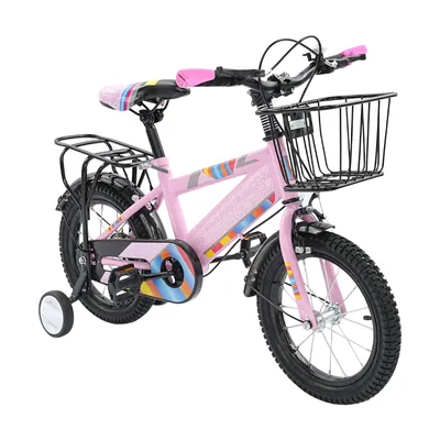 Zdjęcie produktu dla rower dziecięcy 14 cali z podpórką i koszykiem różowy dla dziewczynek i chłopców 100-120cm 3-6 lat