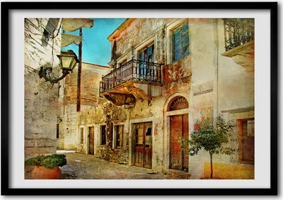 Produktbild von Bild - Bilderrahmen - 100 cm x 70 cm - MDF - Rahmen - Foto - Wandkunst Straßen in Griechenland