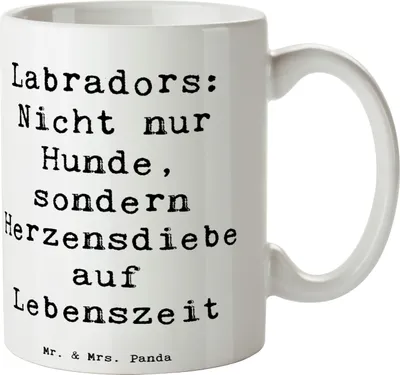 Produktbild von Mr. & Mrs. Panda Becher Spruch Labrador Herzensdiebe - Weiß - Geschenk, Kaffeetasse, Freundschaft, Hunderassen, Tasse, Teetasse, verspielter Hund, kinderfreundlich, Pott