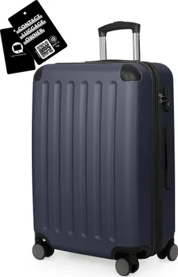Immagine prodotto di HAUPTSTADTKOFFER Spree - Valigia da viaggio 65 cm espandibile + etichetta bagaglio digitale, valigia rigida Hardcase Luggage ABS -TSA - 74 L, blu scuro