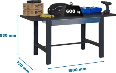 Zdjęcie produktu dla Stół warsztatowy z parafusami SIMONWORK BT6L METAL 1BOX 1500x735 ANTRACYT