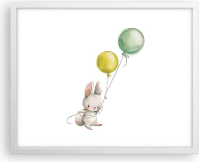 Produktbild von Gerahmtes Poster - Weißer Rahmen - Häschen Luftballons Kinder - 50x40 cm - Wand Bild - Wanddeko - Wandbilder - Kunstposter - Wandposter - Bilderrahmen - Bilder - Kunstdruck - P2WAA50x40-4731
