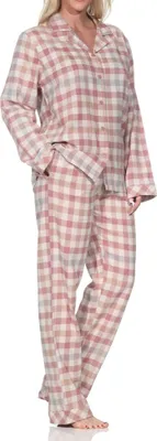 Produktbild von Normann Damen Flanell Schlafanzug langarm Pyjama mit Knopfleiste in Karo-Optik ; altrose , 40