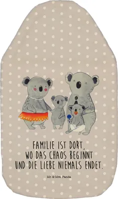 Produktbild von Mr. & Mrs. Panda Wärmflasche Koala Familie - Grau Pastell - Geschenk, Kinder, Koalas, Muttertag, Wärmflaschen, heißwasserbeutel, Wärmekissen, Papa, Mama, mit Bezug