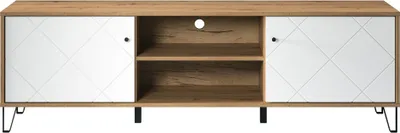 Produktbild von Lowboard Wohnzimmer modern TORINO-19 in Artisan Eiche Nb. mit weiß matt und Metallfüßen, B/H/T: ca. 183/56/40 cm