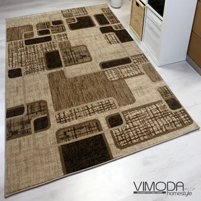 Produktbild von Moderner Designer Heatset Teppich, Retro Muster, Kariert und Meliert in Braun Hellbraun Beige - S6704, Maße:80 cm x 150 cm