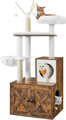 Produktbild von Songmics Kratzbaum 2-in-1 mit Katzenklo-Schrank vintagebraun